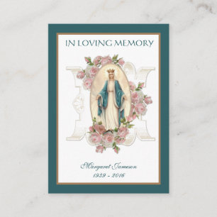 Catholic Virgin Mary Rose Funeral Sympathy Prayer Place Card