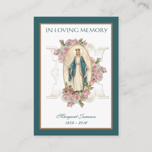 Catholic Virgin Mary Rose Funeral Sympathy Prayer  Place Card