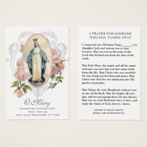 Catholic Virgin Mary  Sympathy Prayer Holy Card