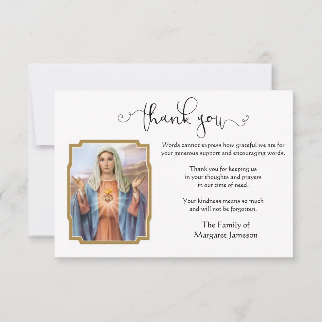 Catholic Virgin Mary Thank You Condolence Card (Front)