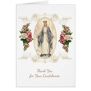 Catholic Virgin Mary Thank You  Funeral Prayer Cards