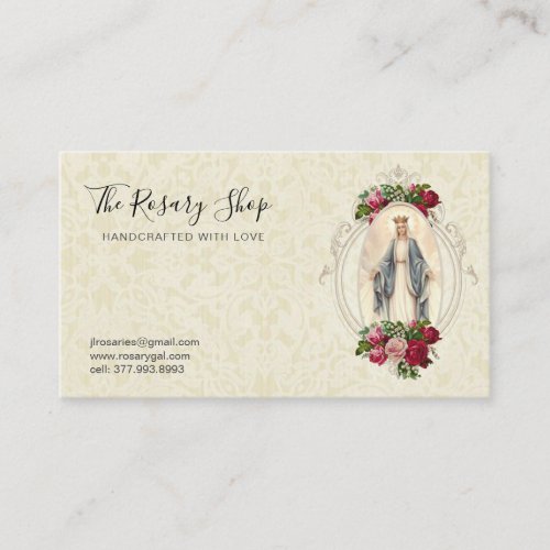 Catholic Virgin Mary Vintage Pink Red Roses Business Card