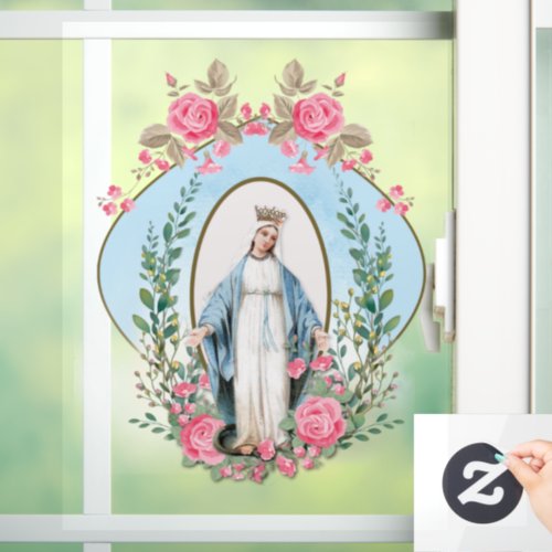 Catholic Virgin Mary Vintage Religious Pink Roses  Window Cling