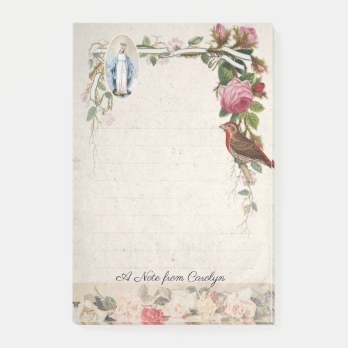Catholic Virgin Mary Vintage Roses Religious Post_it Notes