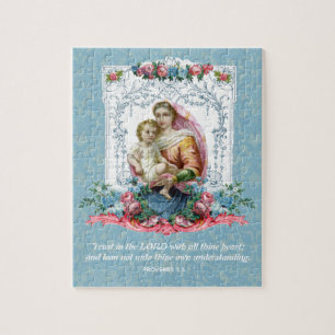 Catholic Virgin Mary Vintage Scripture Quote Jigsaw Puzzle
