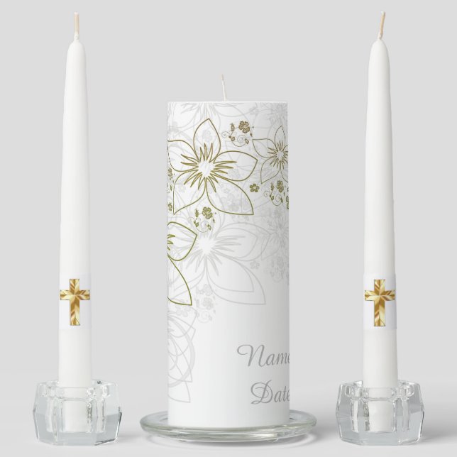 Catholic Wedding Anniversary silver gold keepsake Unity Candle Set (Front)