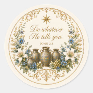 Catholic Wedding at Cana Scripture Floral Classic Round Sticker