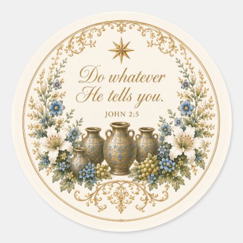 Catholic Wedding at Cana Scripture Floral Classic Round Sticker