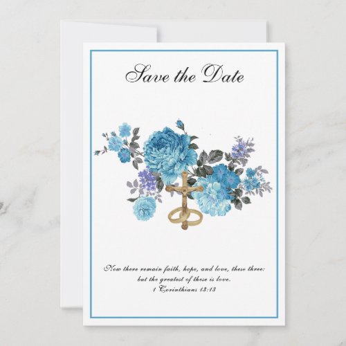 Catholic Wedding Blue Floral Religious Save The Date