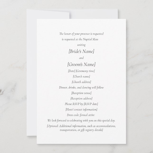 Catholic Wedding | Bride & Groom Hosting Simple Invitation (Front)