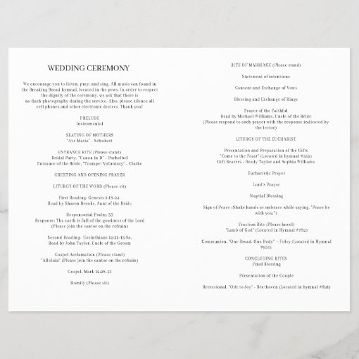 Catholic Wedding Ceremony Program Full Mass | Zazzle