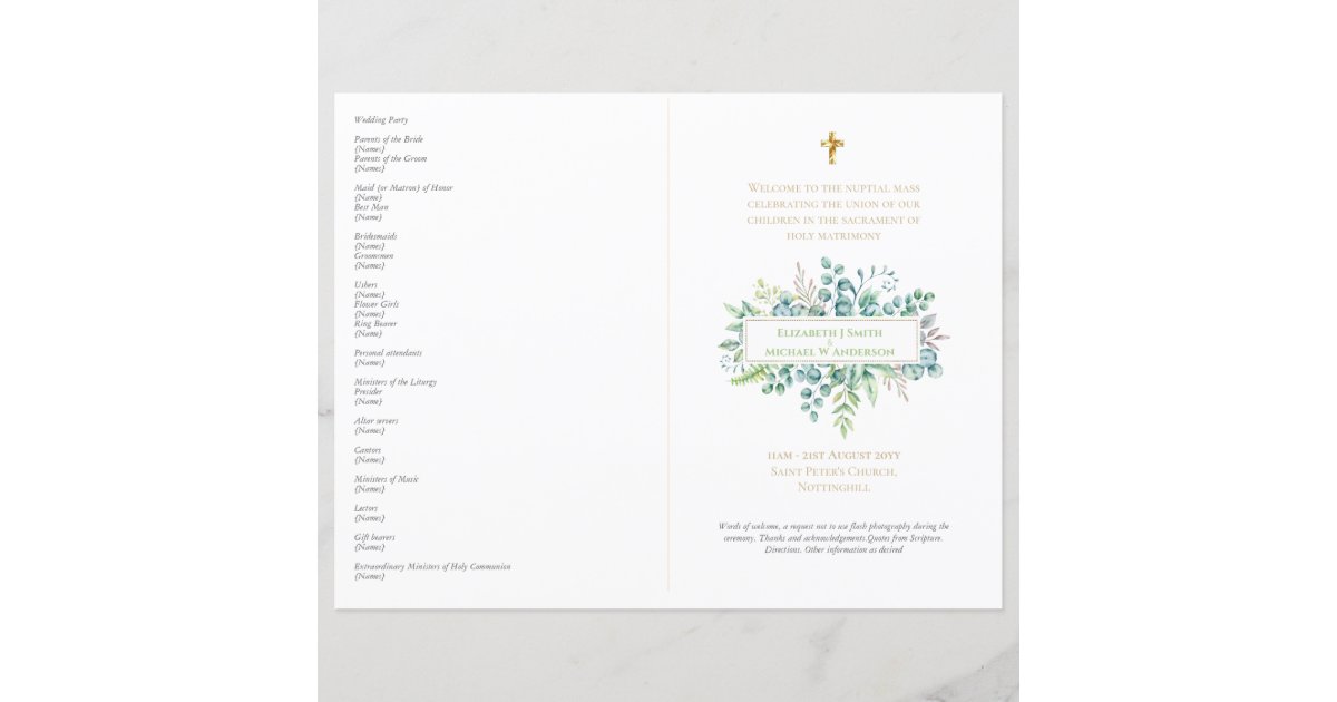 Catholic Wedding Ceremony Program MASS Template