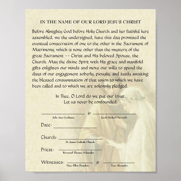 Catholic Wedding Engagement Betrothal Promise Poster | Zazzle