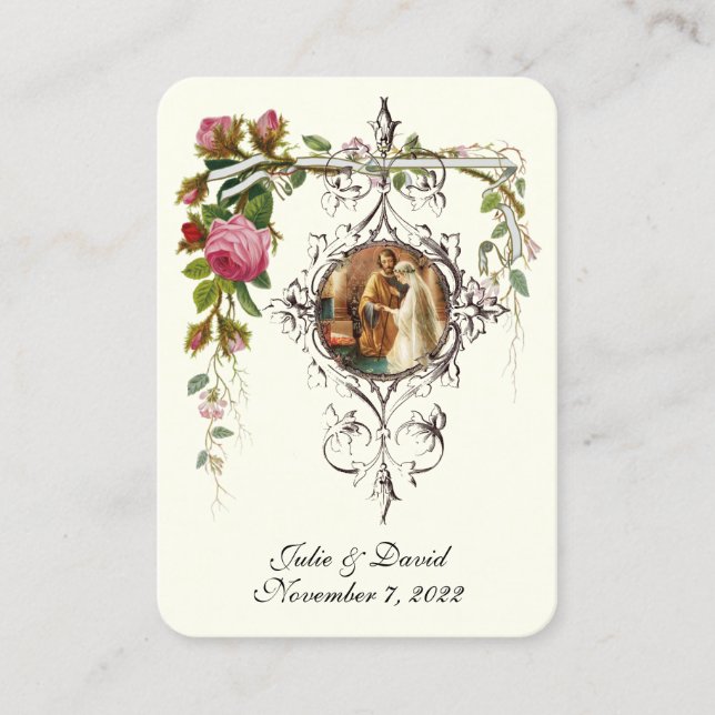 Catholic Wedding Favor Elegant Roses  Business Card (Front)