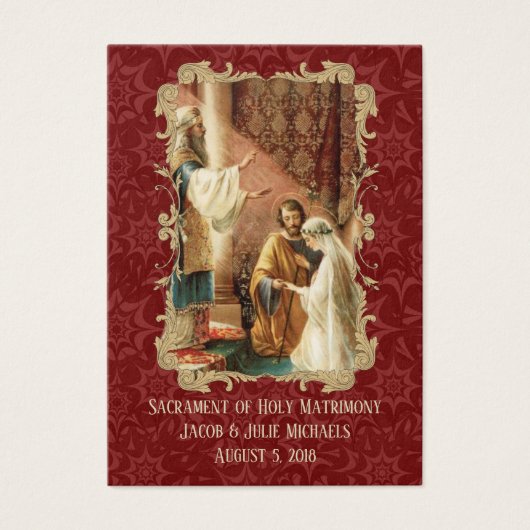 Catholic Wedding Favor Holy Card Damask Maroon (Front)