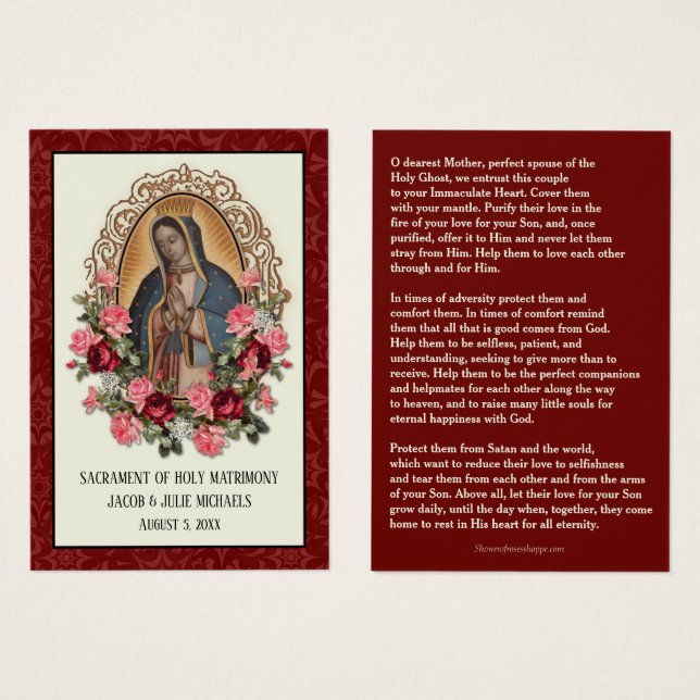 Catholic Wedding Favor Holy Card Guadalupe (Front & Back)
