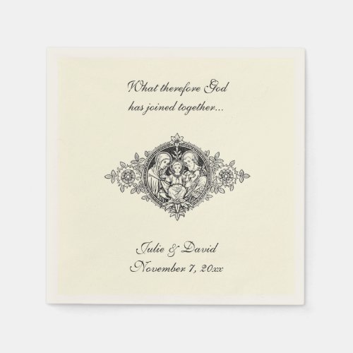 Catholic Wedding Favor Holy Family Ecru Napkins