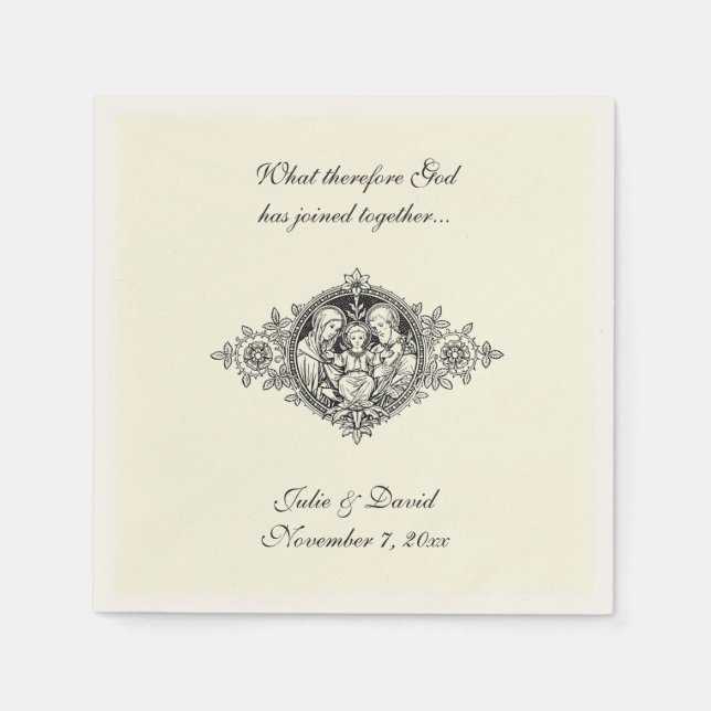 Catholic Wedding Favor Holy Family Ecru Napkins (Front)