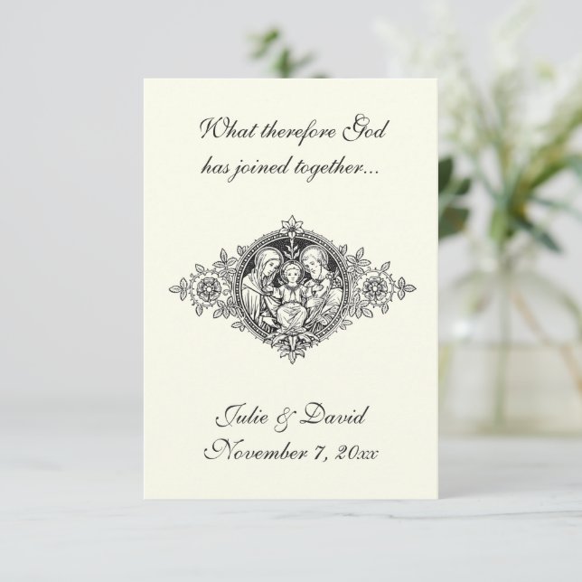 Catholic Wedding Favor Holy Family Remembrance Thank You Card (Standing Front)