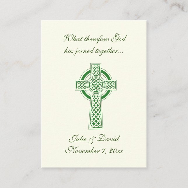 Catholic Wedding Favor Irish Green Celtic Cross  Business Card (Front)