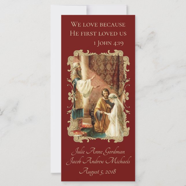 Catholic Wedding Favor Scripture Gold Maroon (Front)