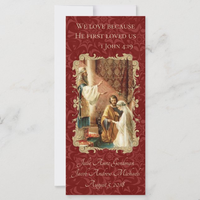 Catholic Wedding Favor Scripture Maroon Damask (Front)