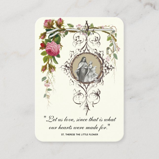 Catholic Wedding Favor St. Therese Remembrance  Business Card (Front)