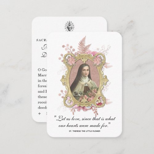 Catholic Wedding Favor St Therese Vintage Roses  Business Card