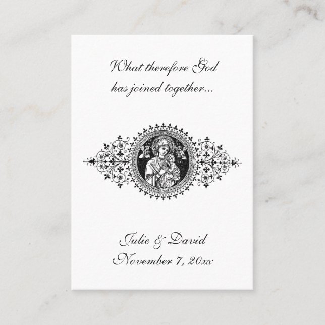 Catholic Wedding Favor Virgin Mary Remembrance     Business Card (Front)