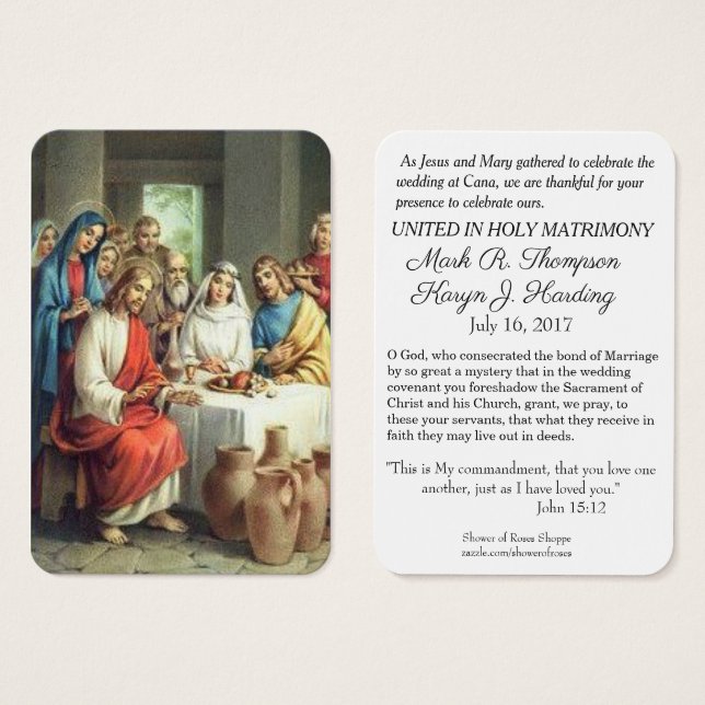 Catholic Wedding Favors Holy Cards Marriage Cana (Front & Back)