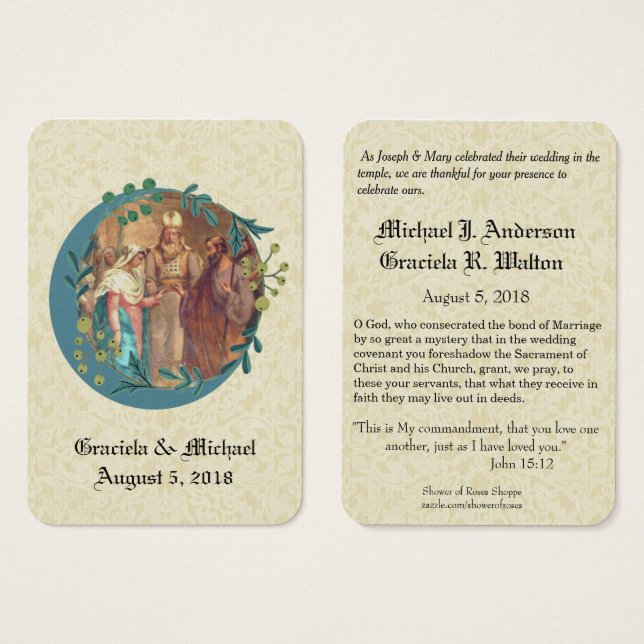 Catholic Wedding Favors Holy Cards Mary Joseph (Front & Back)