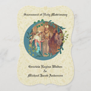Catholic Wedding Floral Wreath Invitation