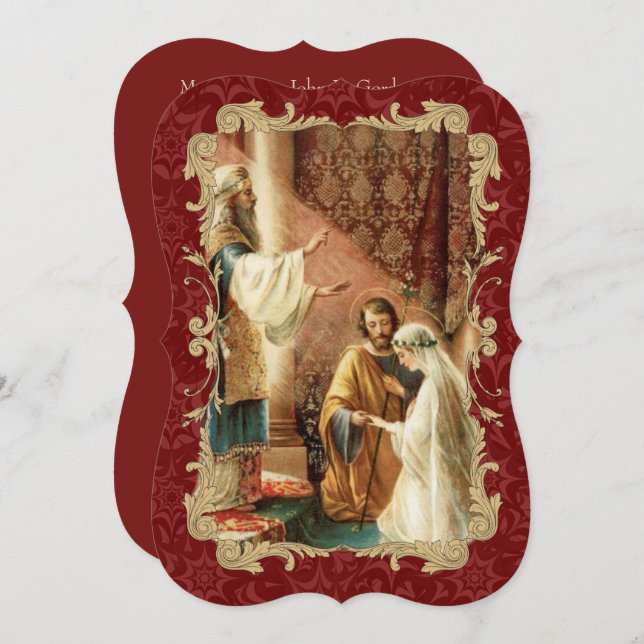 Catholic Wedding Gold Maroon Wedding Invitation (Front/Back)