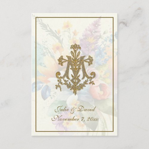 Catholic Wedding Holy Card Floral Marian Cross