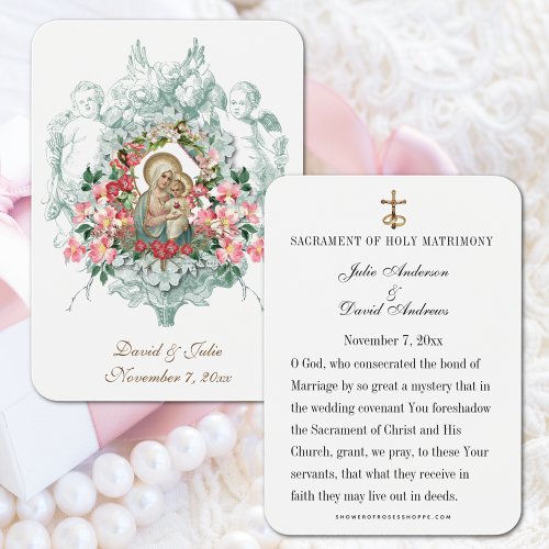 Catholic Wedding Holy Card Mary and Jesus Floral