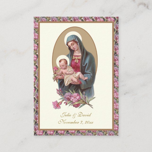 Catholic Wedding Holy Prayer Mary Jesus Floral  Business Card (Front)