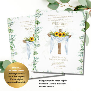 CATHOLIC Wedding Invitation Sunflowers Cross Flyer