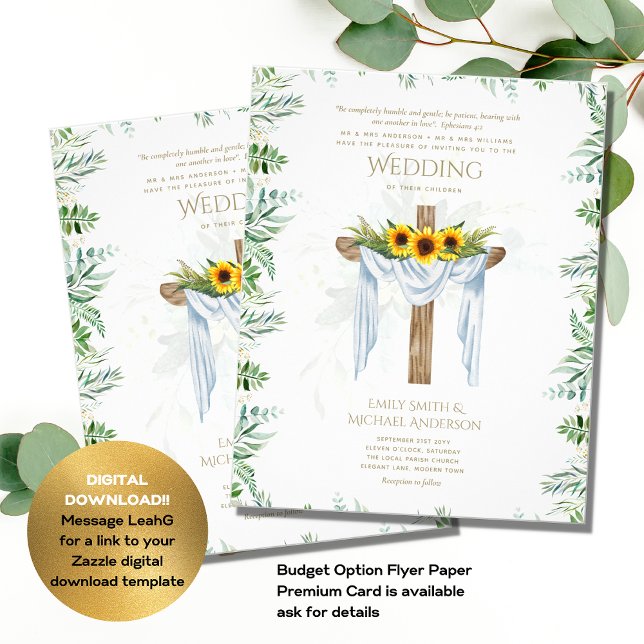 CATHOLIC Wedding Invitation Sunflowers Cross Flyer (Creator Uploaded)