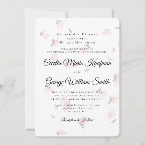 Catholic Wedding Invitation Watercolor Flowers