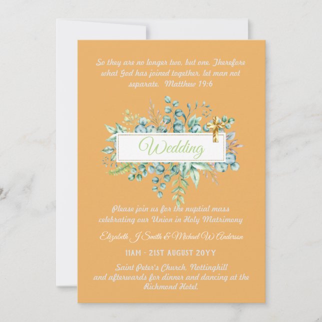 Catholic Wedding Invitations Botanical Greenery (Front)