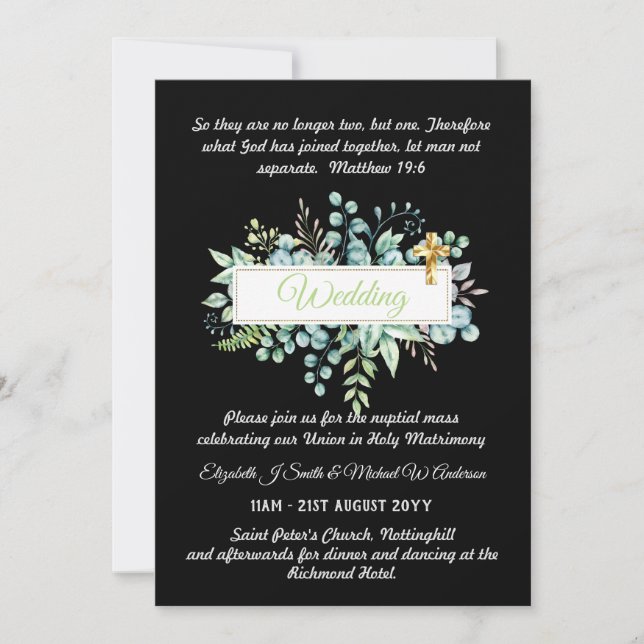 Catholic Wedding Invitations Botanical Greenery (Front)