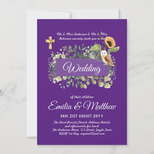Catholic Wedding Invitations Floral Elegant Modern (Front)
