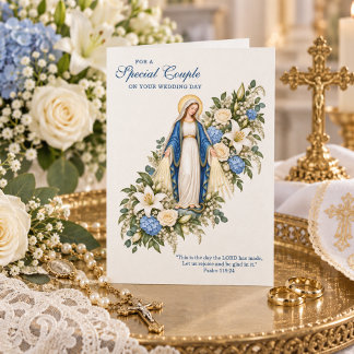 Catholic Wedding Marian Blue Florals Card