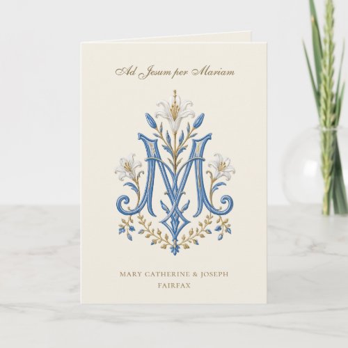 Catholic Wedding Marian Floral Monogram Thank You Card