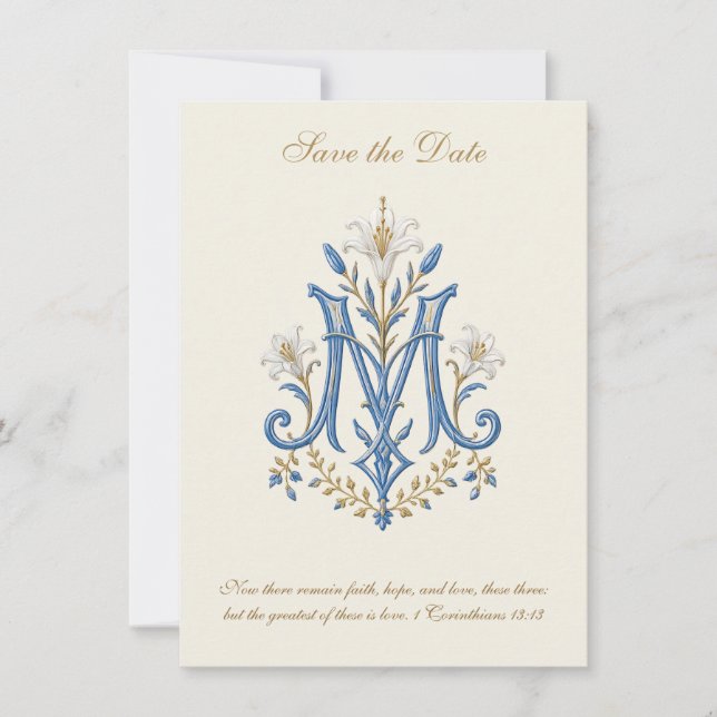 Catholic Wedding Marian Monogram  Save The Date (Front)