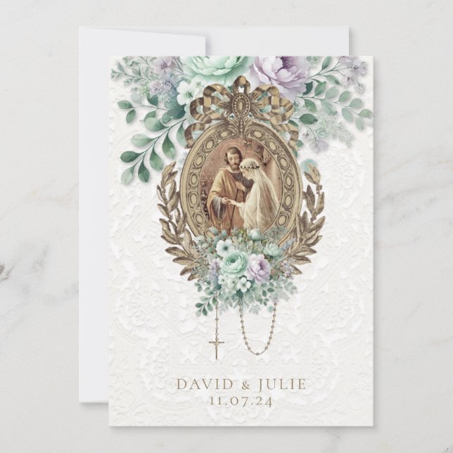  Catholic Wedding mint green lavender Invitation (Front)