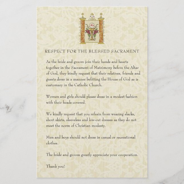 Catholic Wedding Modest Church Attire for Guests S Stationery (Front)