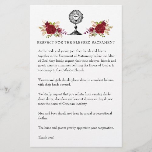 Catholic Wedding Modest Church Attire for Guests Stationery