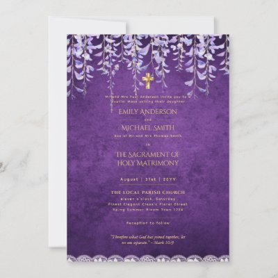 Catholic Wedding Nuptial Mass Purple Wisteria Invitation