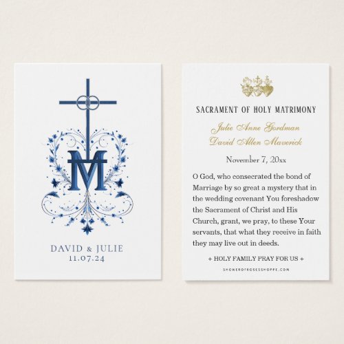  Catholic Wedding Prayer Card Blue Marian Cross